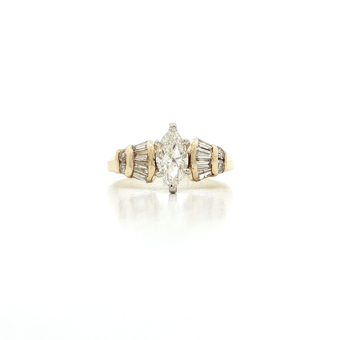 1.06 CTW Natural Marquise Brilliant Cut and Baguette Cut Diamond Engagement Ring in 18kt Yellow Gold – Jewelry Depot, Inc.