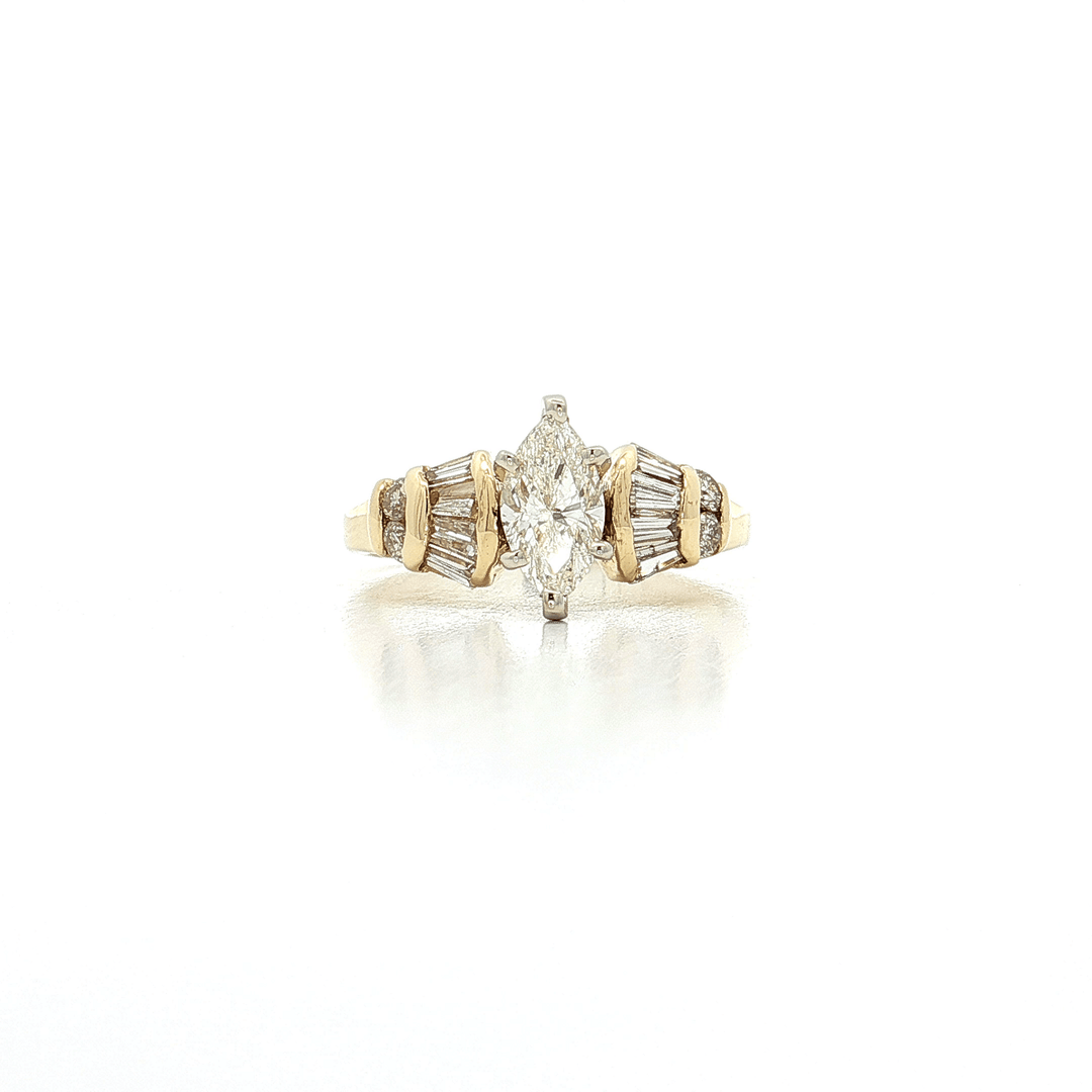 1.06 CTW Natural Marquise Brilliant Cut and Baguette Cut Diamond Engagement Ring in 18kt Yellow Gold – Jewelry Depot, Inc.