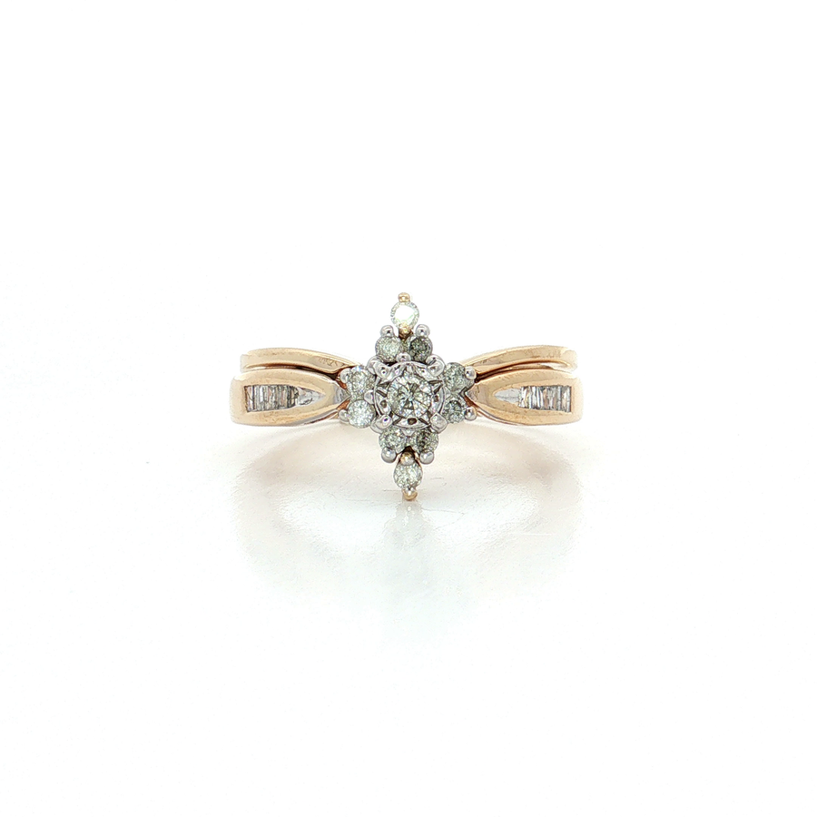 Round Brilliant Cut & Baguette Cut Diamond Engagement & Wedding Band (1/2 ct. tw.) Set 10k Yellow Gold