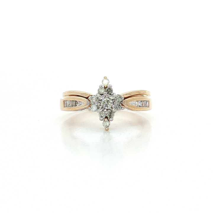 Round Brilliant Cut & Baguette Cut Diamond Engagement & Wedding Band (½ ct. tw.) Set in 10k Yellow Gold