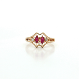 Vintage Marquise Brilliant Cut Ruby & Round Brilliant Cut Diamond Bypass Ring in 14k Yellow Gold