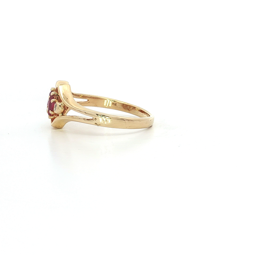 Vintage Natural Marquise Brilliant Cut AAA Grade Ruby & Round Brilliant Cut Diamond Bypass Ring in 14kt Yellow Gold