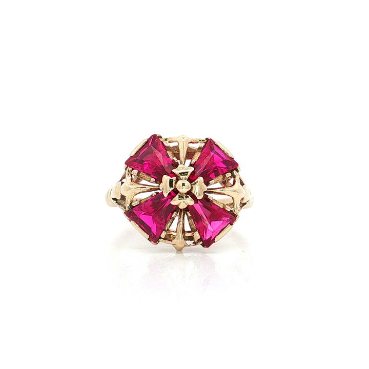 Vintage Flower Vivid Ruby Ring (1 ½ ct. tw.) in 10k Yellow Gold