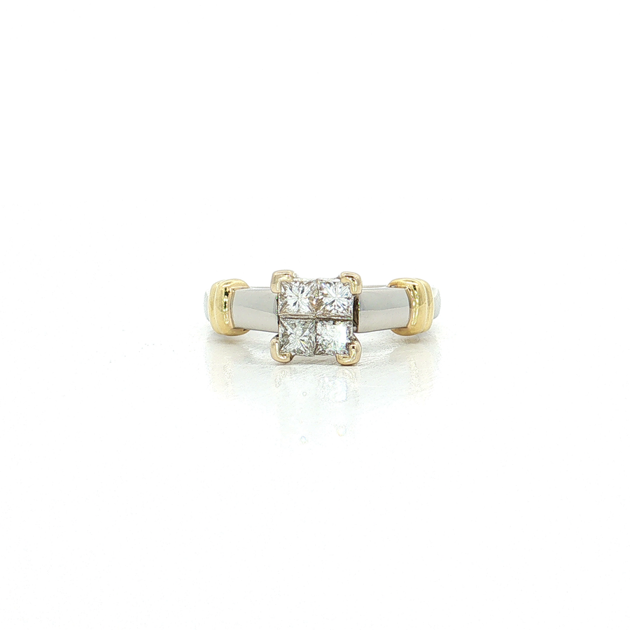 Princess-Cut Invisibly-Set Diamond Ring Platinum & 18k Yellow Gold