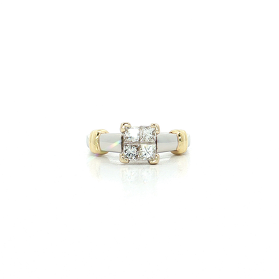 Vintage Princess-Cut Invisibly-Set Colorless Nearly Flawless Diamond Ring (¾ ct. tw.) in Platinum and 18k Yellow Gold