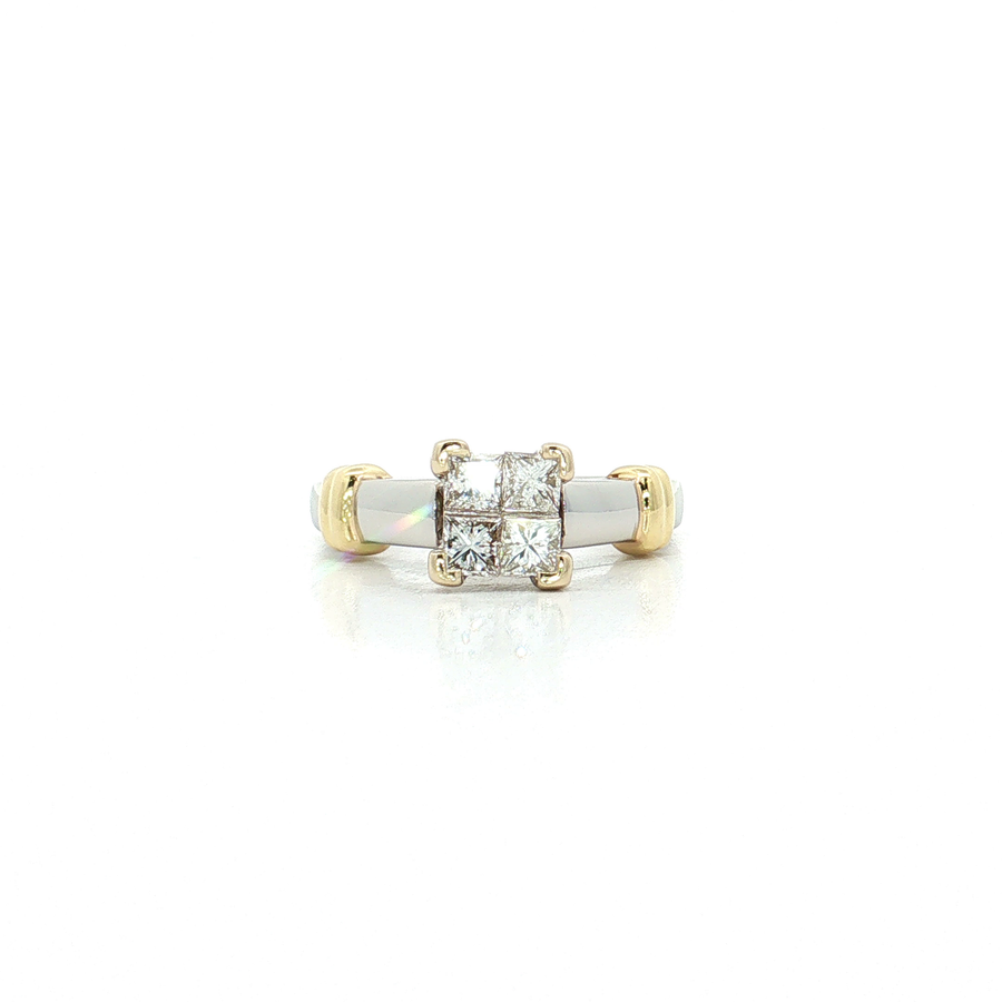 Vintage Princess-Cut Invisibly-Set Colorless Nearly Flawless Diamond Ring (¾ ct. tw.) in Platinum and 18k Yellow Gold