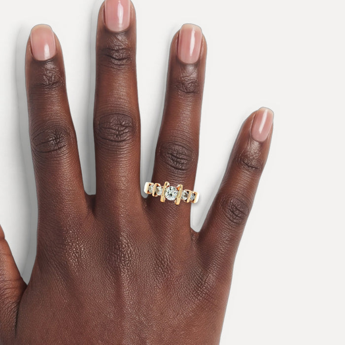 Diamond Graduated Bar-Set Ring (1 ct. tw.) in 14k Yellow Gold shown on a hand (deep skin tone)