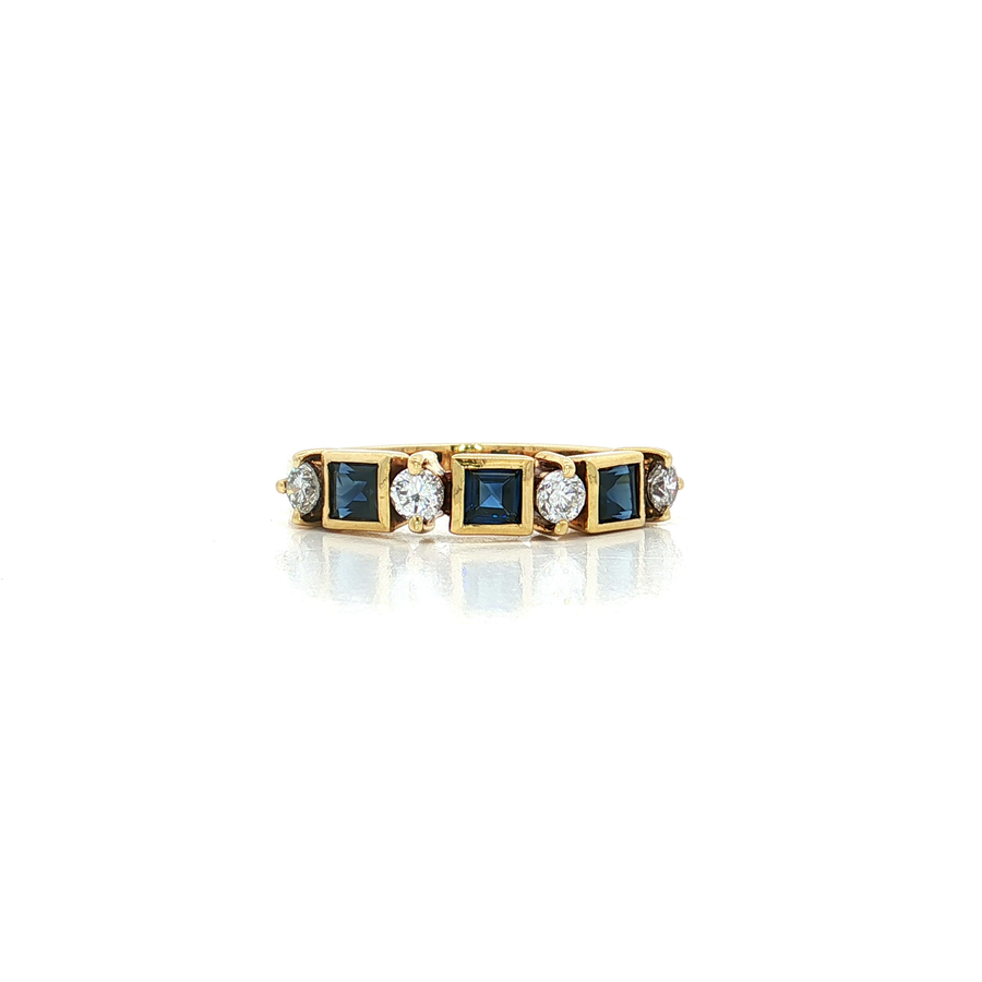 Colorless Diamond & Blue Sapphire Ring (1 1/3 ct. tw.) 18k Yellow Gold