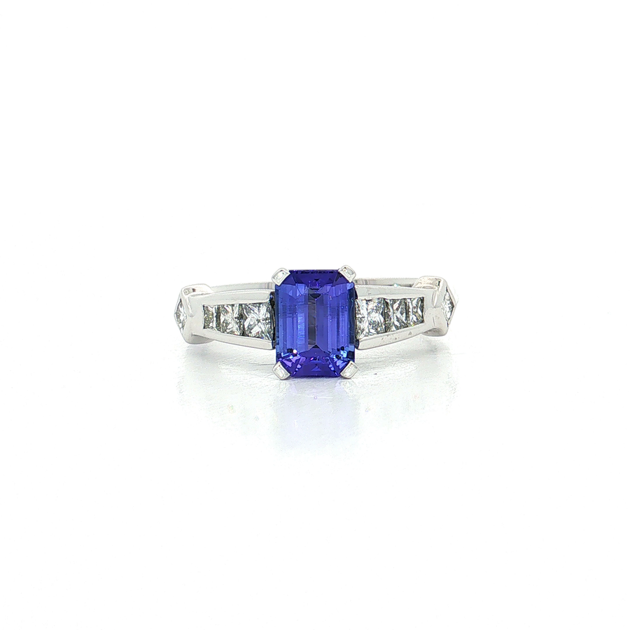 Vivid Emerald-Cut Tanzanite Channel-Set Diamond Ring (2 1/4 ct. tw.) 18k White Gold