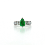 Pear Shape Emerald & Near-Colorless Round Brilliant Cut & Baguette Diamond Ring (1 ¾ ct. tw.) in 18k White Gold