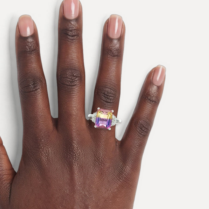 Ametrine & Diamond Ring (3 ⅘ ct. tw.) in 14k White Gold shown on a hand (deep skin tone)