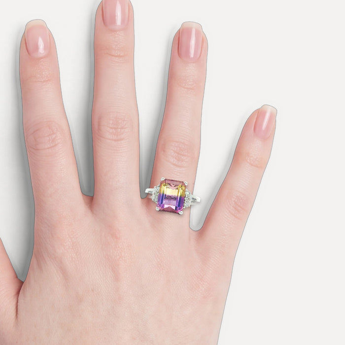 Ametrine & Diamond Ring (3 ⅘ ct. tw.) in 14k White Gold shown on a hand (light skin tone)