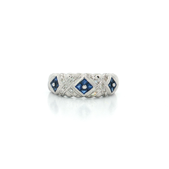 Vintage Art Deco Sapphire & Diamond Ring (⅔ ct. tw.) in 18k White Gold