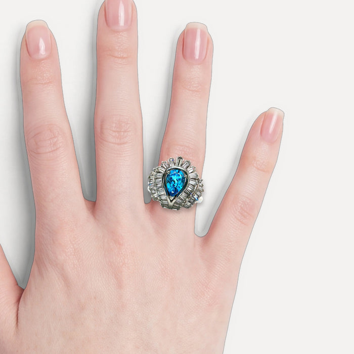 London Blue Topaz & Nearly Flawless Colorless Diamond Ring (3 ⅞ ct.) in Platinum shown on a hand (light skin tone)