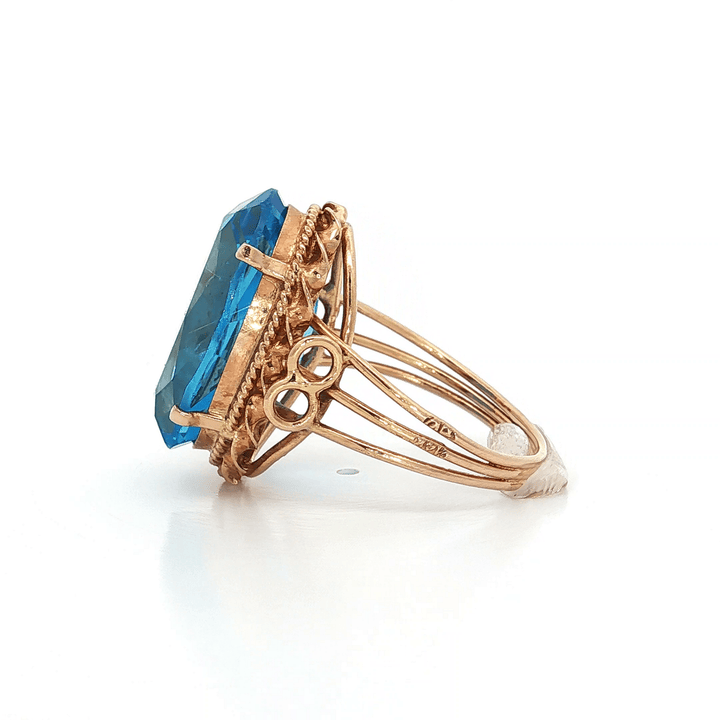 17 CT AAAA Grade Oval Shape Swiss Blue Topaz set in an Antique Triple Shank 14kt Rose Gold Ring with Ornate & Intricate Detail – Jewelry Depot, Inc.