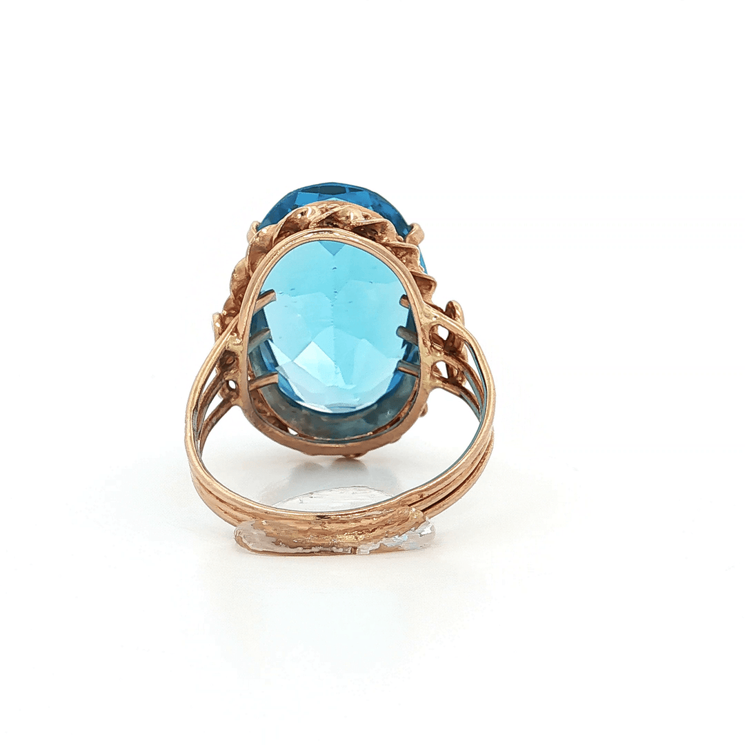 17 CT AAAA Grade Oval Shape Swiss Blue Topaz set in an Antique Triple Shank 14kt Rose Gold Ring with Ornate & Intricate Detail – Jewelry Depot, Inc.