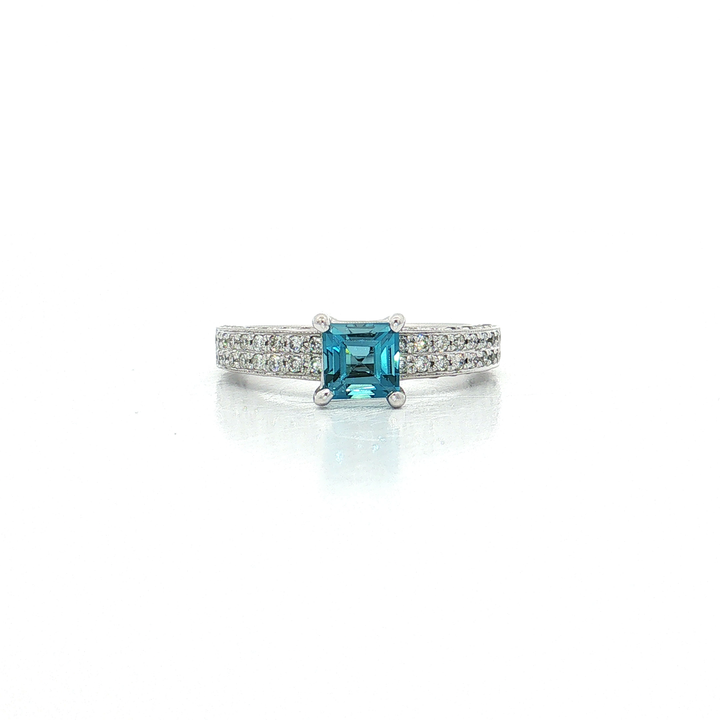 Asscher Cut London Blue Topaz Pavé Diamond Ring (1 ⅗ ct. tw.) in 18k White Gold