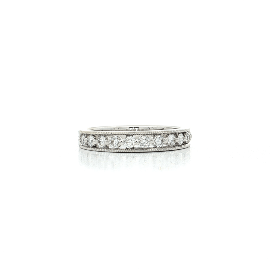 Round Brilliant Cut Nearly Flawless Colorless Diamond Channel-Set with Milgrain Detailing Wedding Band (3/8 ct.) 18k White Gold