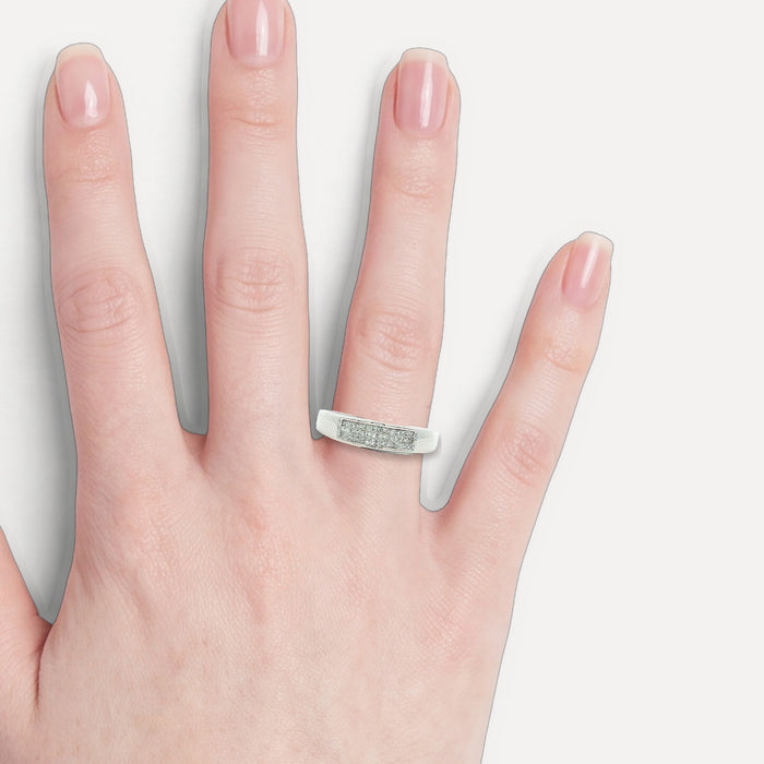 Invisibly-Set Princess Cut Near-Colorless Diamond Band Ring (¼ ct. tw.) in 14k White Gold shown on a hand (light skin tone)