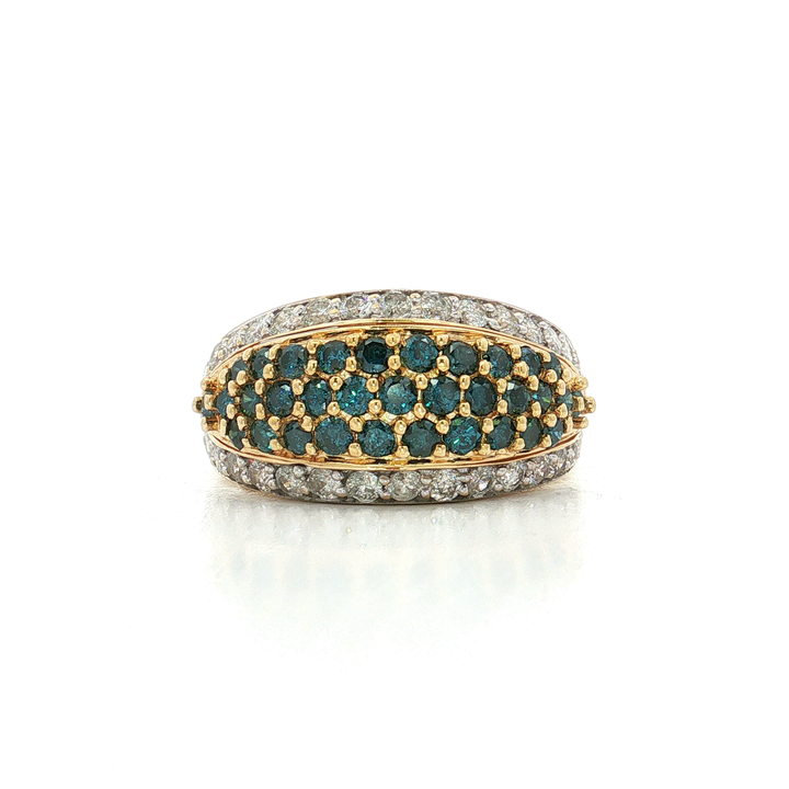 Vintage Deep Teal Blue Diamond Near-Colorless Pavé Diamond Dome Ring (3 ct. tw.) in 14k Yellow Gold