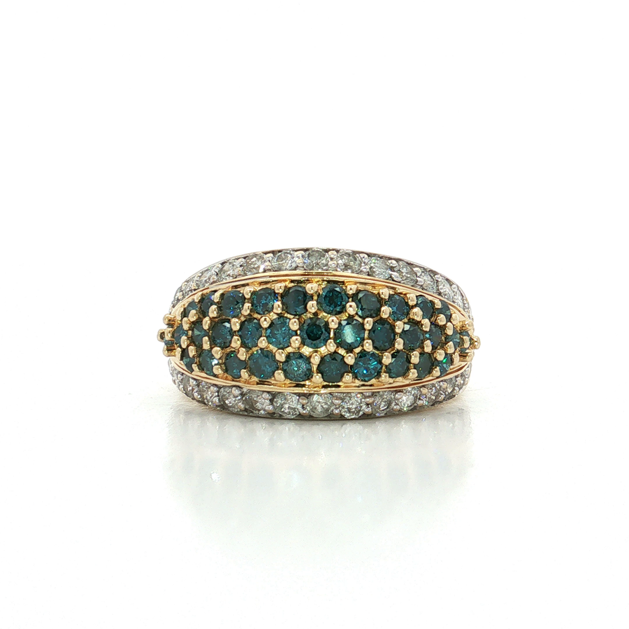 Vintage Deep Teal Blue Diamond Near-Colorless Pavé Diamond Dome Ring (3 ct. tw.) in 14k Yellow Gold