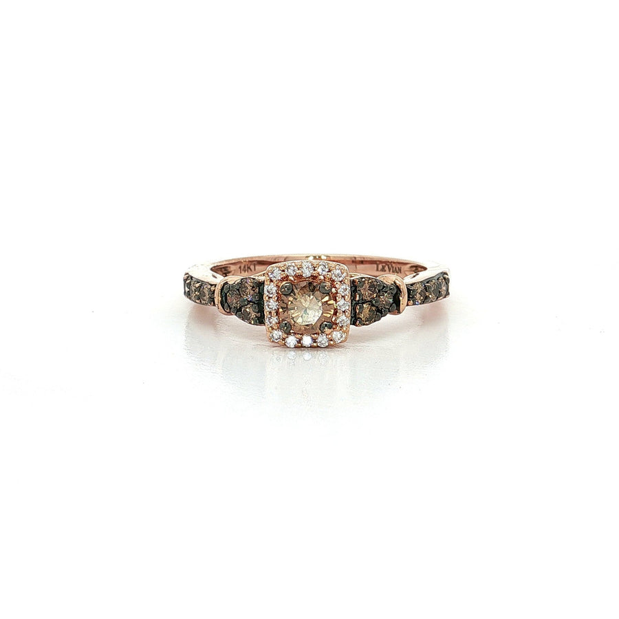Le Vian Round Brilliant Cut Diamond Ring (4/5 ct. tw.) with White & Chocolate Diamond 14K Strawberry Gold