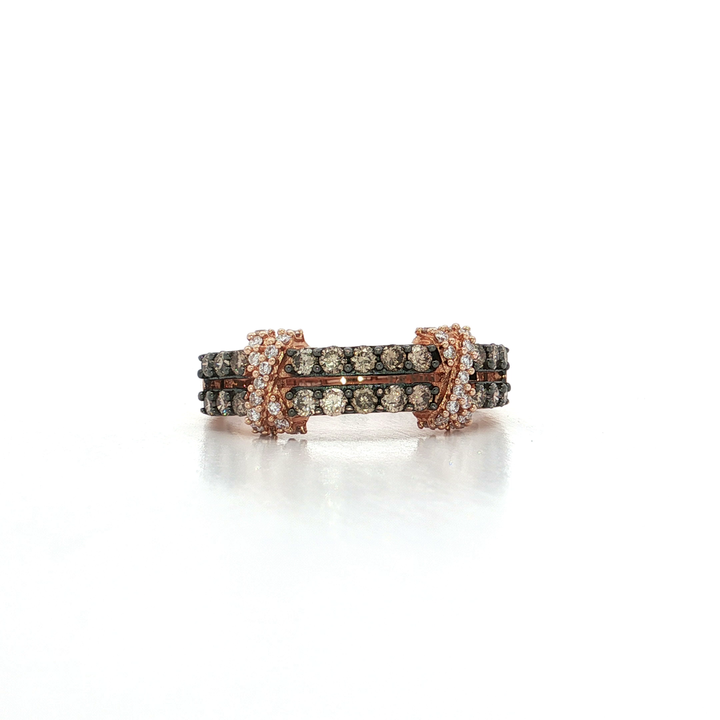 0.50 CTW Le Vian® Natural Chocolate & Vanilla Diamonds in a Crisscross X Split Band Ring in 14kt Strawberry Gold