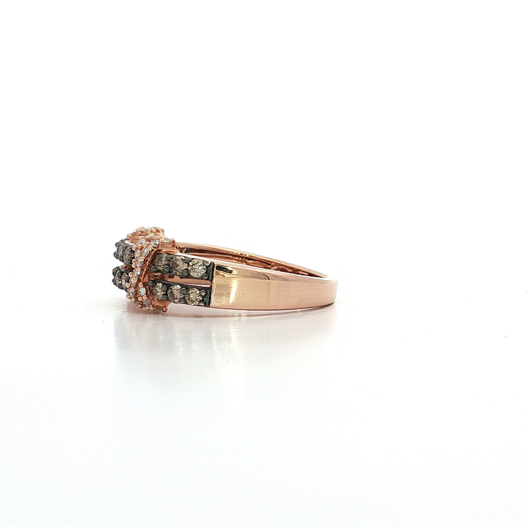 0.50 CTW Le Vian® Natural Chocolate & Vanilla Diamonds in a Crisscross X Split Band Ring in 14kt Strawberry Gold
