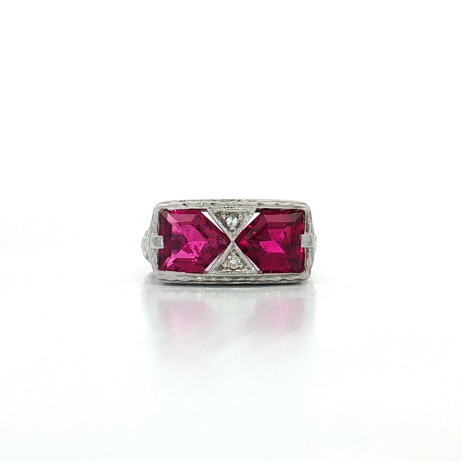 Antique Art Deco Vivid Rubellite Diamond Ring (2 1/10 ct. tw.) 14k White Gold