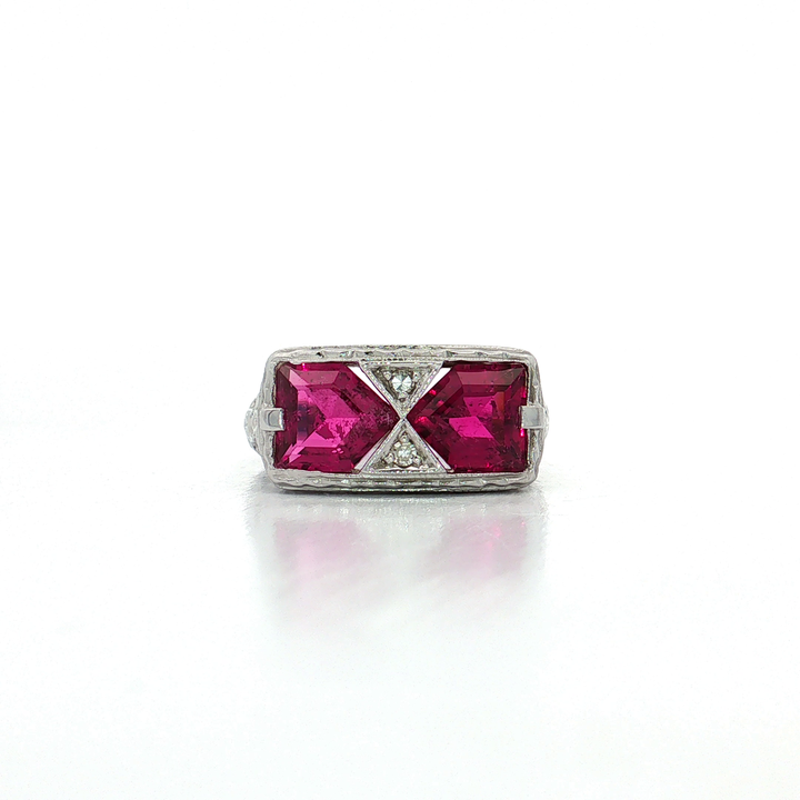 Vintage Art Deco Vivid Rubellite Diamond Ring (2 ⅒ ct. tw.) in 14k White Gold