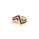 Greek Key Ruby Emerald Sapphire Diamond Ring (1 ½ ct. tw.) in 18k Yellow Gold
