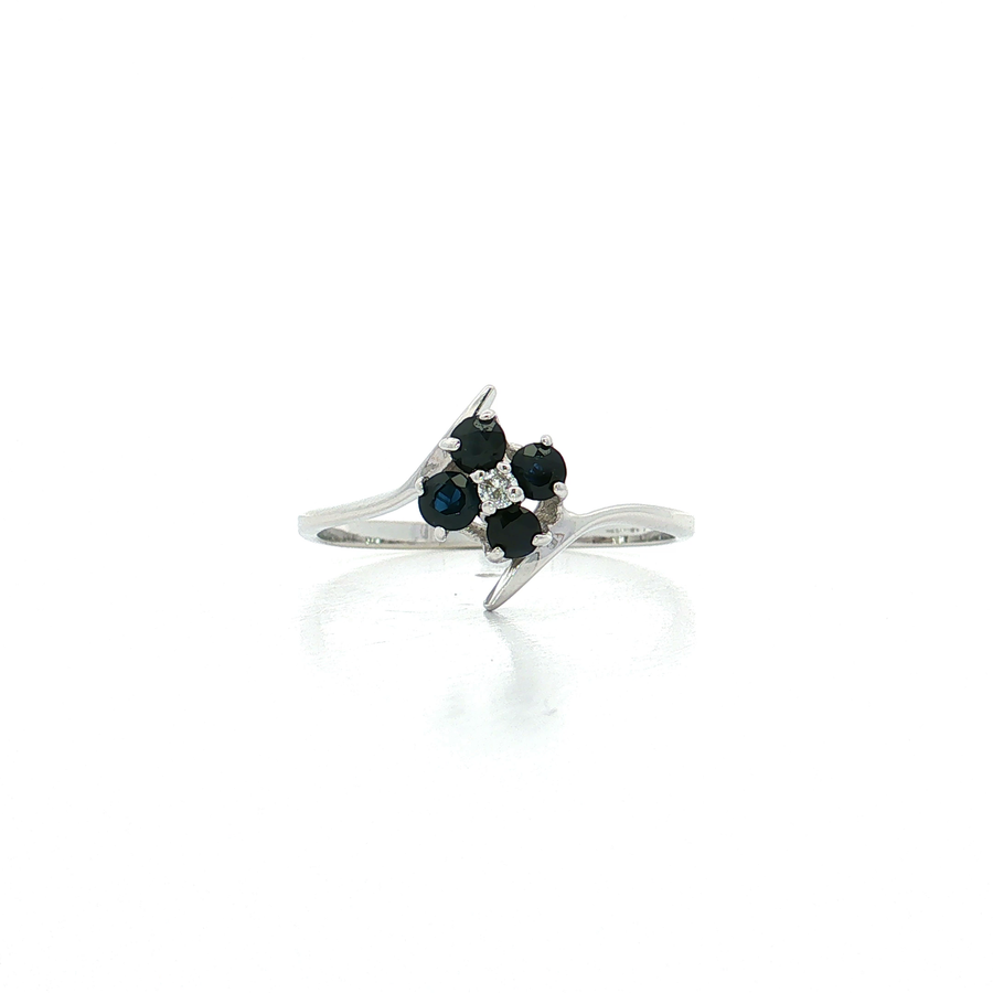Vintage Sapphire & Diamond Bypass Flower Cluster Ring (1/2 ct. tw.) 14k White Gold