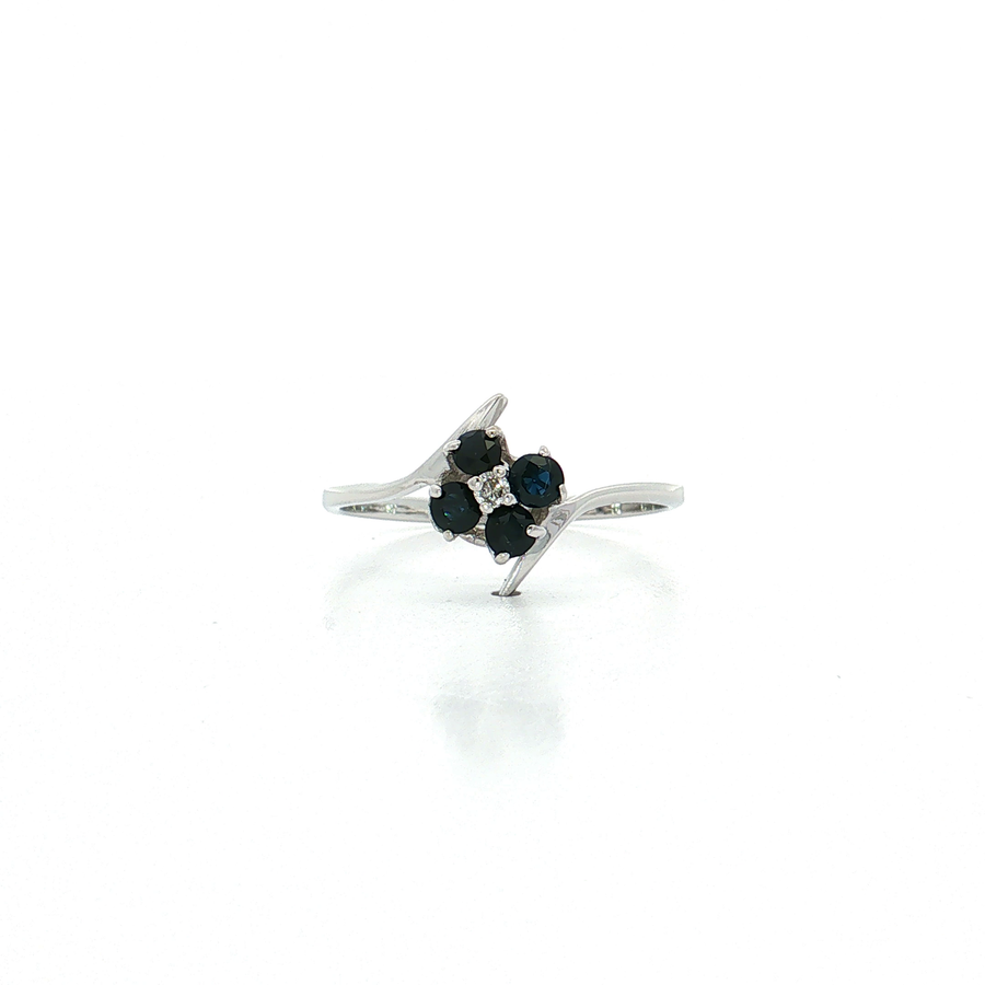 Vintage Sapphire & Diamond Bypass Flower Cluster Ring (½ ct. tw.) in 14k White Gold