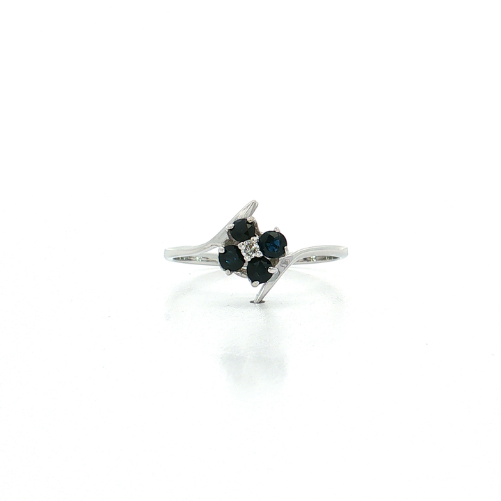 Vintage Sapphire & Diamond Bypass Flower Cluster Ring (½ ct. tw.) in 14k White Gold