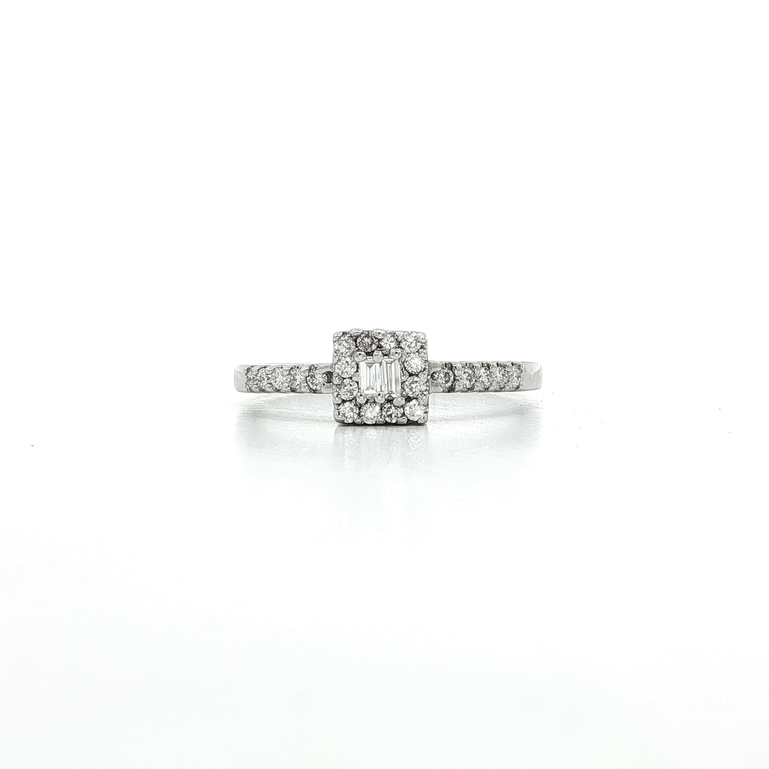 0.35 CTW Natural Baguette Cut & Round Brilliant Cut Colorless Diamond Halo Ring in 18kt White Gold – Jewelry Depot, Inc.