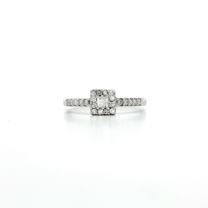 0.35 CTW Natural Baguette Cut & Round Brilliant Cut Colorless Diamond Halo Ring in 18kt White Gold – Jewelry Depot, Inc.