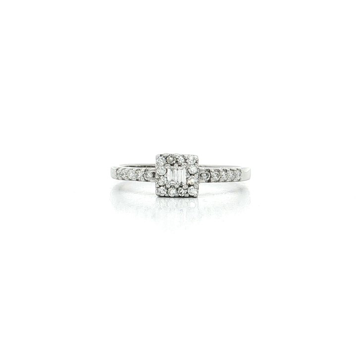 Baguette Cut & Round Brilliant Cut Colorless Diamond Halo Ring (⅓ ct. tw.) in 18k White Gold