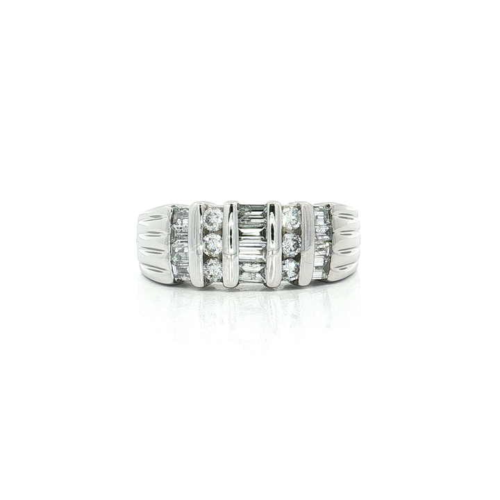 Round Brilliant Cut & Baguette Alternating Vertical Channel-Set Diamond Ring (¾ ct. tw.) in 14k White Gold