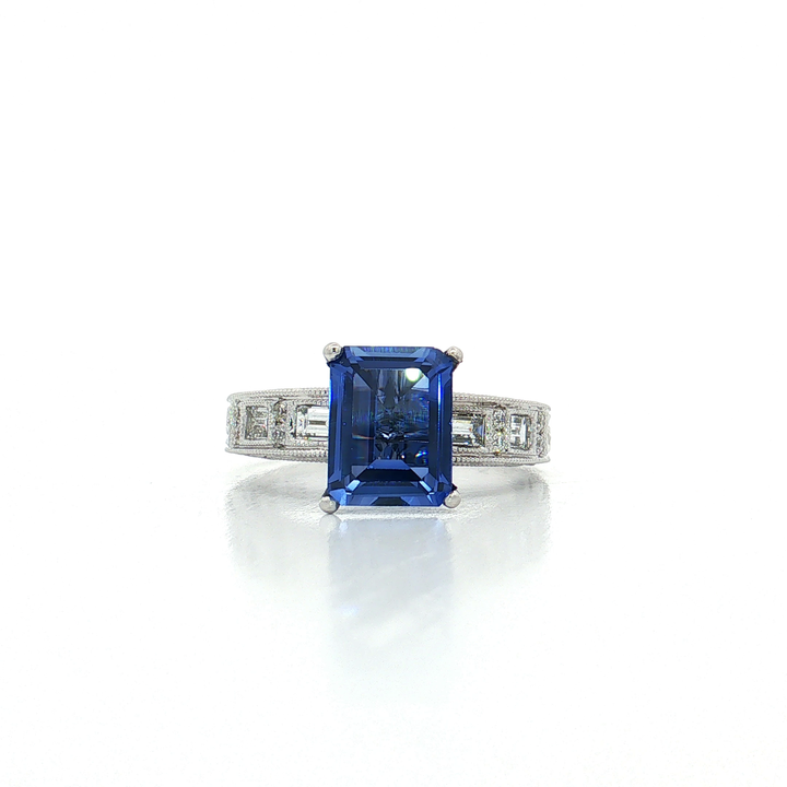 Emerald-Cut Vivid Blue Sapphire Near-Colorless Near-Flawless Diamond Ring (3 ⅓ ct. tw.) in 18k White Gold