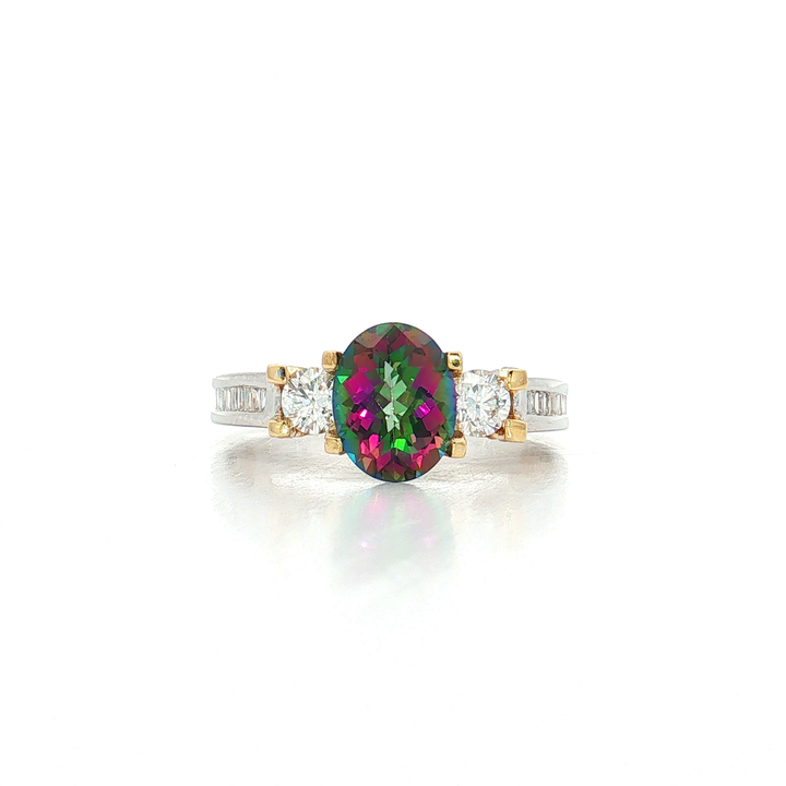Oval Checkerboard Mystic Topaz Colorless Near-Flawless Diamond Ring (2 ¾ ct. tw.) in 18k White & Yellow Gold