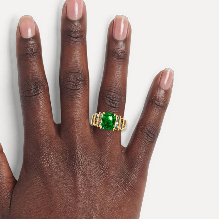 Vivid Tsavorite Green Garnet & Diamond Ring (3 ¼ ct. tw.) in 14k Yellow Gold shown on a hand (deep skin tone)