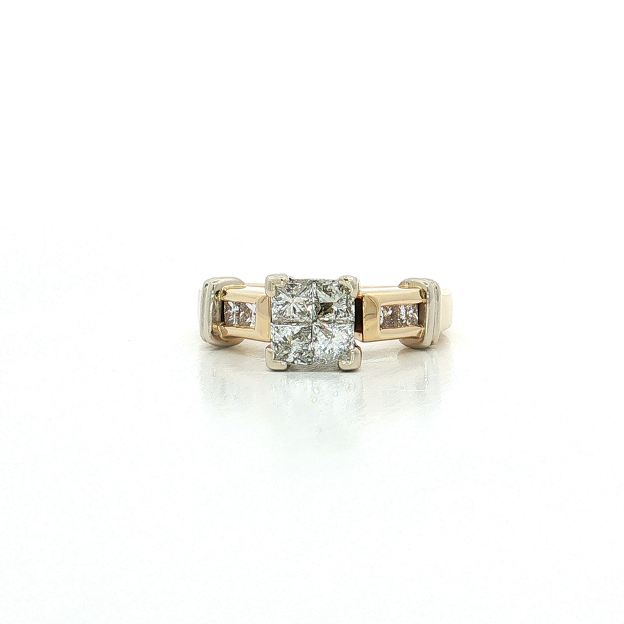 Invisibly-Set Princess Cut Diamond Engagement Ring 14k Yellow Gold