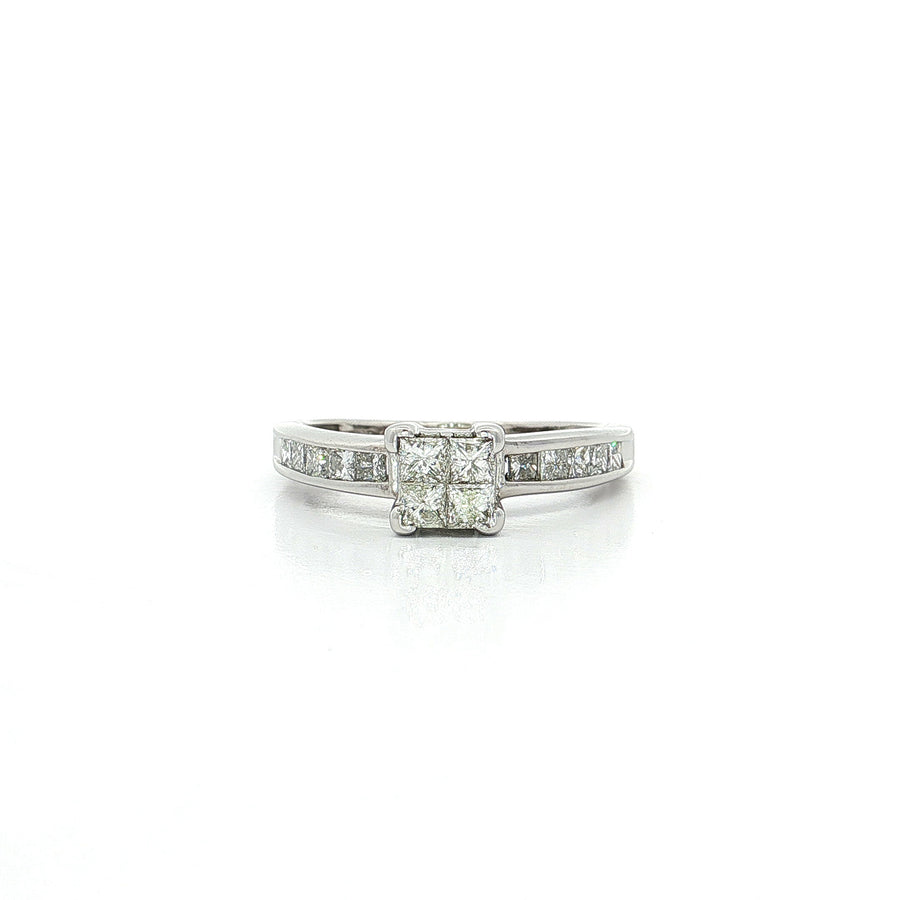 Princess Cut Cluster Diamond Engagement Ring (1 ct. tw.) 14k White Gold