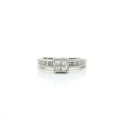 Princess Cut Cluster Diamond Engagement Ring (1 ct. tw.) in 14k White Gold