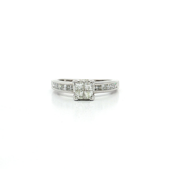 Princess Cut Cluster Diamond Engagement Ring (1 ct. tw.) in 14k White Gold