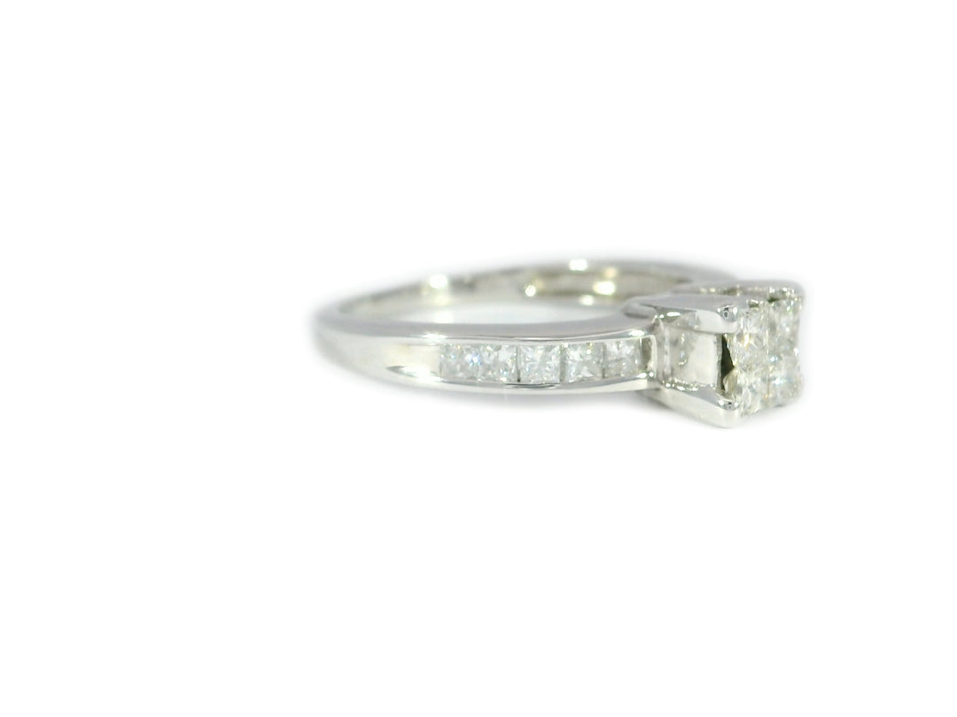 1.00 CTW Princess Cut Cluster Natural Diamond Engagement Ring in White Gold