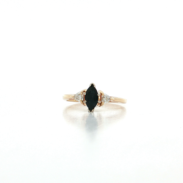 Marquise Deep Blue Sapphire Near-Colorless Near-Flawless Three-Stone Diamond Ring (⅞ ct. tw.) in 14k Yellow Gold