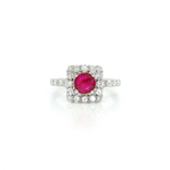 Deep Red Ruby Diamond Halo Ring (1 ⅓ ct. tw.) in 18k White Gold