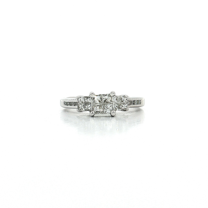 Princess Cut Near Colorless Diamond Past Present Future Cluster Ring (1 ct. tw.) in 14k White Gold