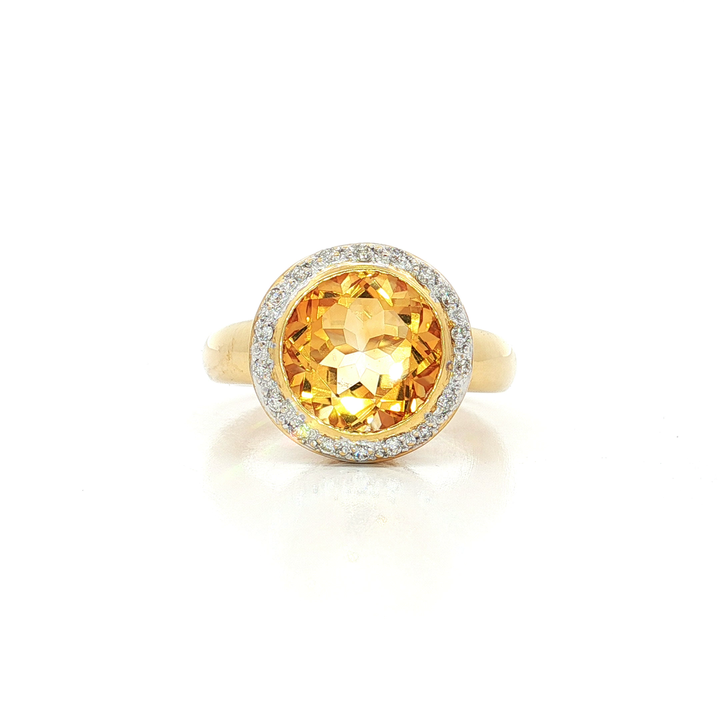 Rich Honey-Amber Citrine & Diamond Halo Ring (3 ⅔ ct. tw.) in 18k Yellow Gold